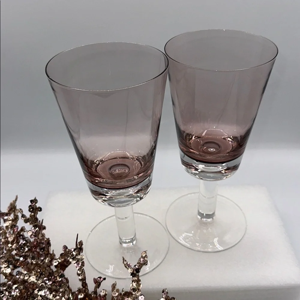 2 Crate & Barrel Amethyst Glasses. Bit of Pink and Purple Tones
